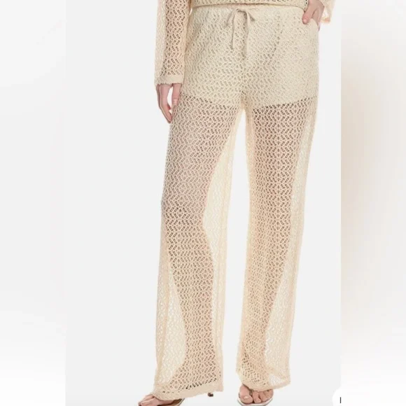 NWT $278 Rag & Bone Cream Crochet Wide Leg Pants Liv Mesh Turtledove Size XS - Picture 3 of 14
